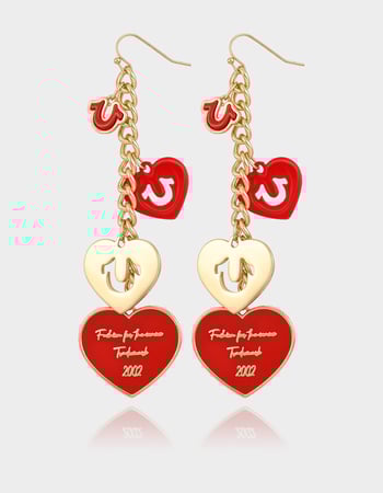 TRUE RELIGION Cascading Red Heart Linear Earrings Primary Image