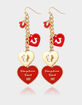 TRUE RELIGION Cascading Red Heart Linear Earrings image number 1