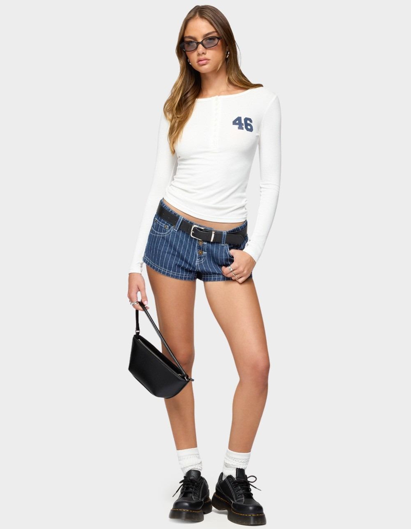EDIKTED Hanson Pinstripe Denim Shorts image number 4