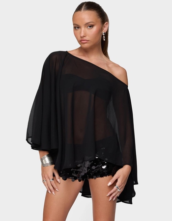 EDIKTED Sheer Chiffon Asymmetric Poncho Primary Image