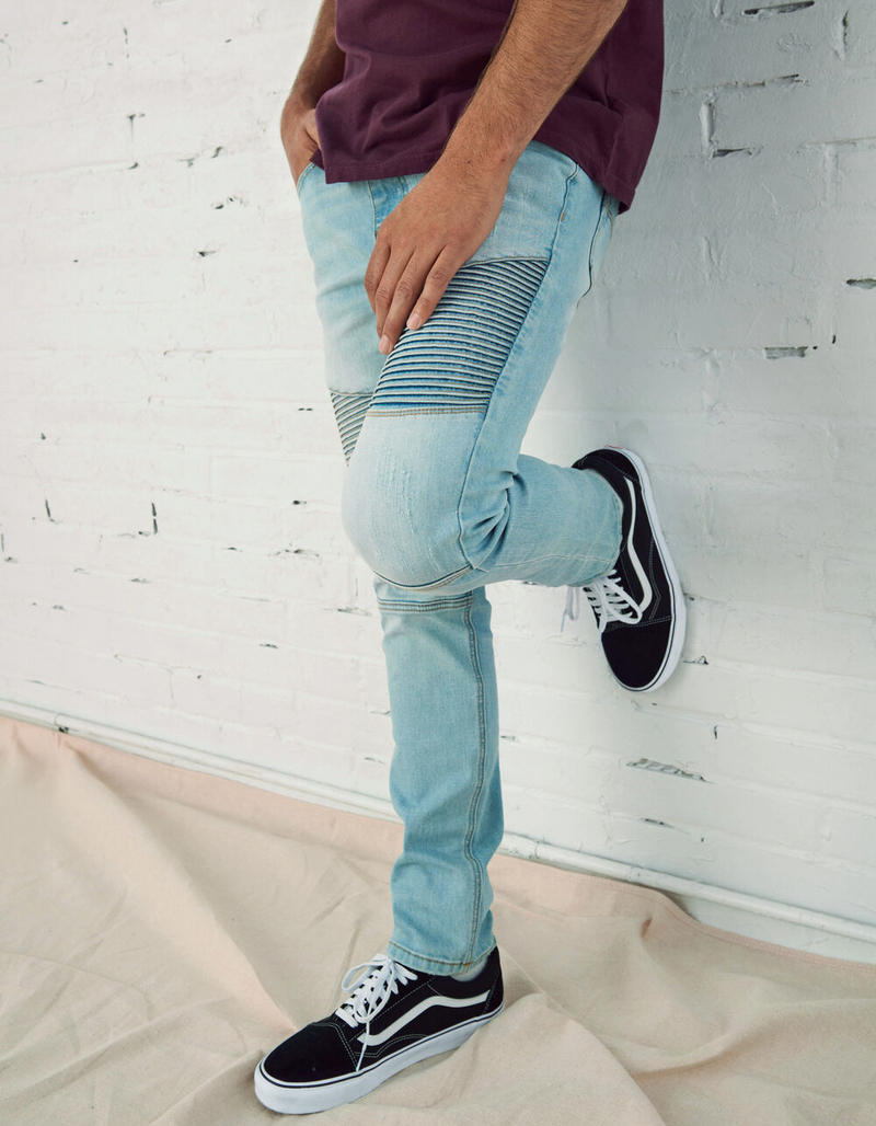 RSQ Mens Skinny Moto Light Wash Jeans image number 2