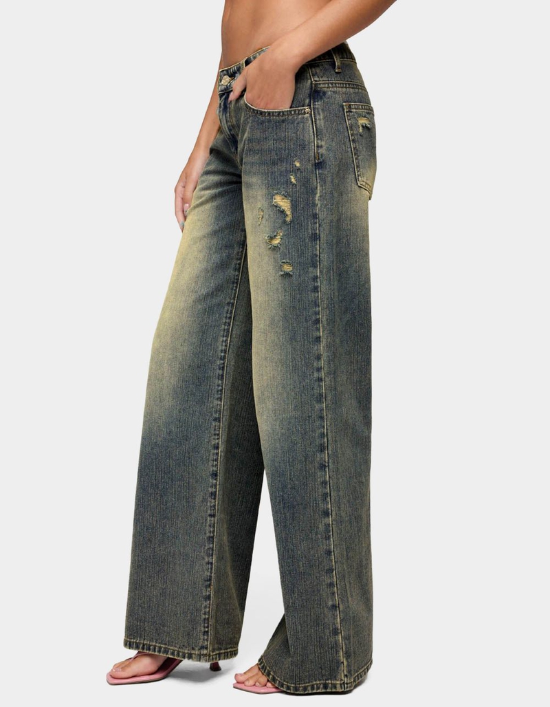 EDIKTED Noor Distressed Low Rise Baggy Jeans image number 1