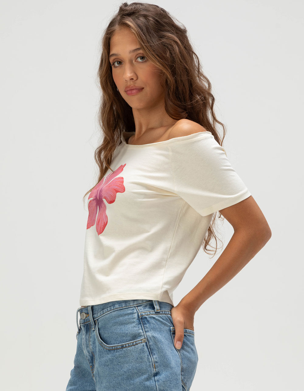 FULL TILT Hibiscus Womens Off The Shoulder Top - CREAM | Tillys