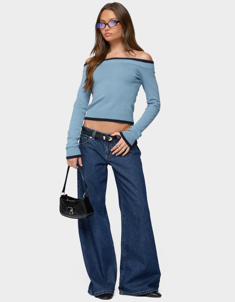 EDIKTED Kezzie Contrast Off Shoulder Knit Top image number 4