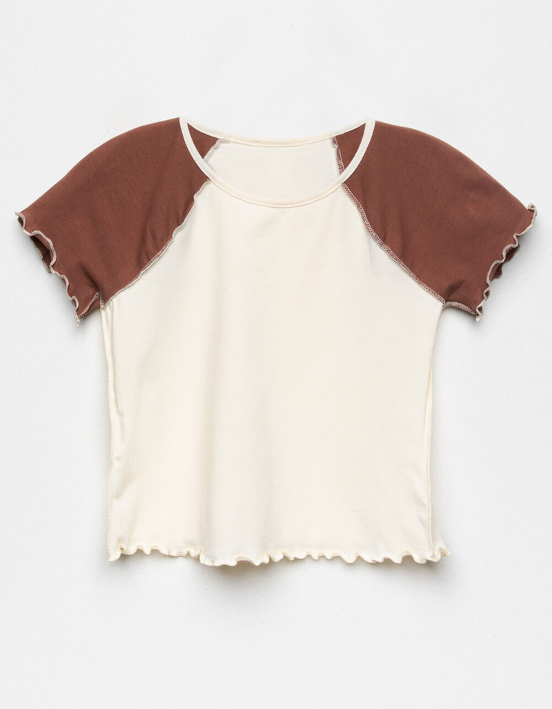 WHITE FAWN Seam Raglan Girls Brown & Cream Tee image number 0