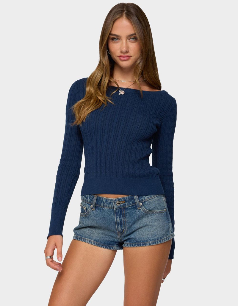 EDIKTED Larah Boat Neck Cable Knit Sweater image number 0
