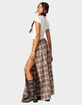 EDIKTED Plaid Side Slit Tiered Womens Maxi Skirt image number 3