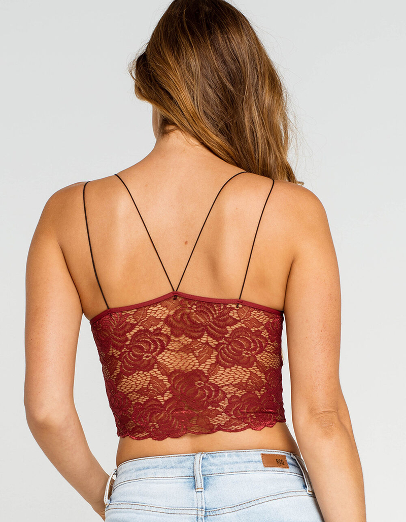 FULL TILT Lace Back Strappy Seamless Womens Wine Cami image number 2