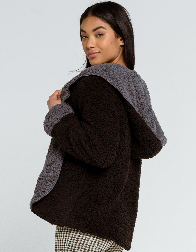 FULL TILT Reversible Sherpa Womens Black Hooded Jacket image number 1