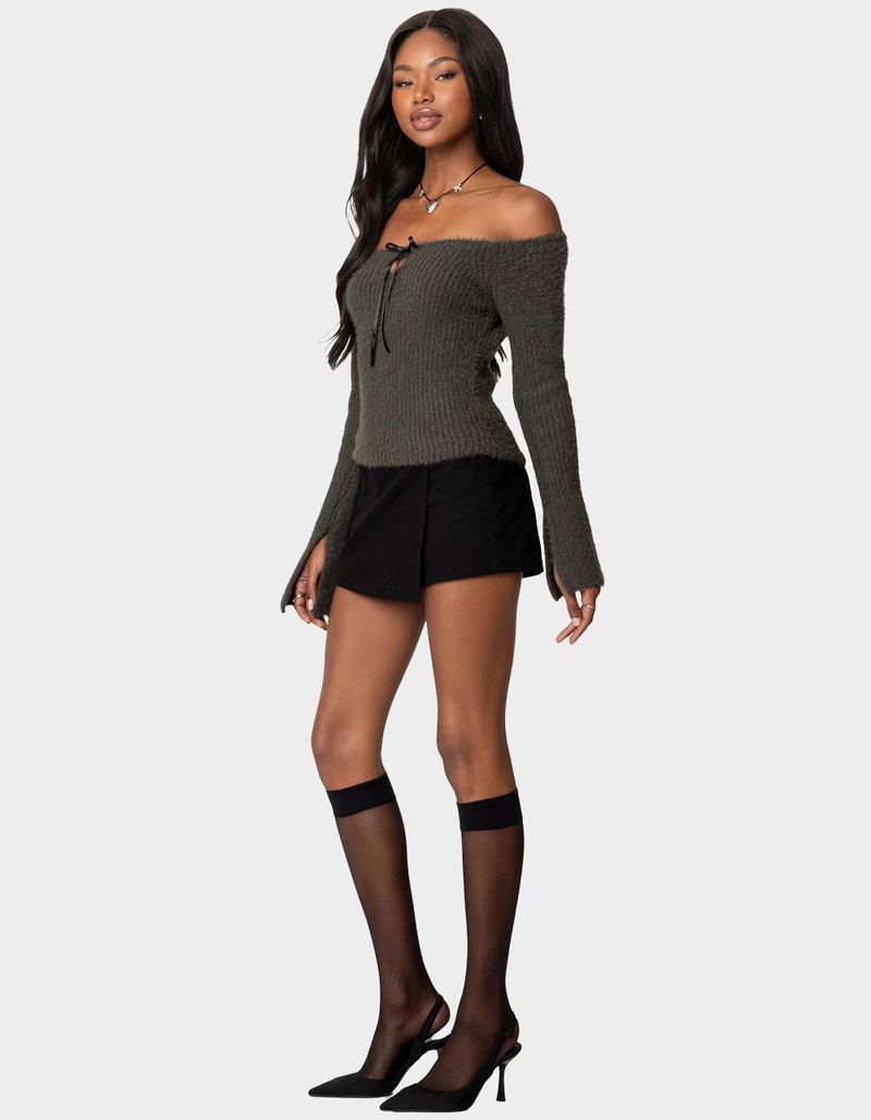 EDIKTED Keyhole Off Shoulder Ribbed Knit Top image number 1