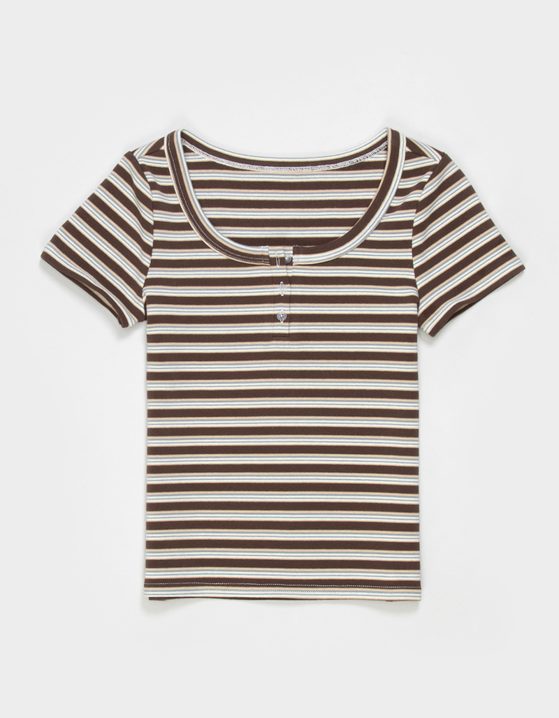 FULL TILT Stripe Girls Henley Top image number 1