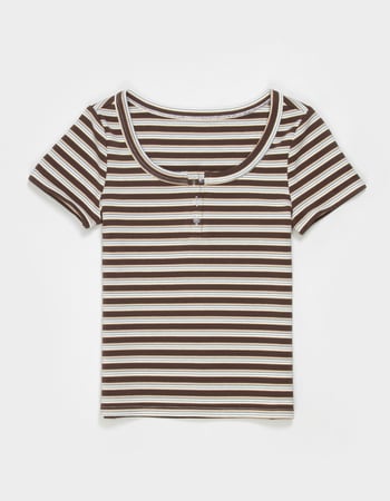 FULL TILT Stripe Girls Henley Top Alternative Image