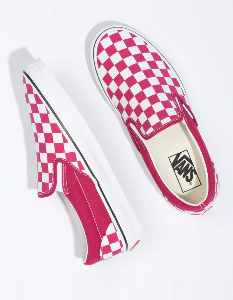 VANS Checkerboard Classic Slip-On Womens Cerise & True White Shoes image number 2