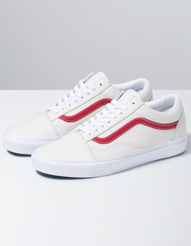 VANS Leather Pop Old Skool Mens White & Red Shoes - WHTCO - 376476167