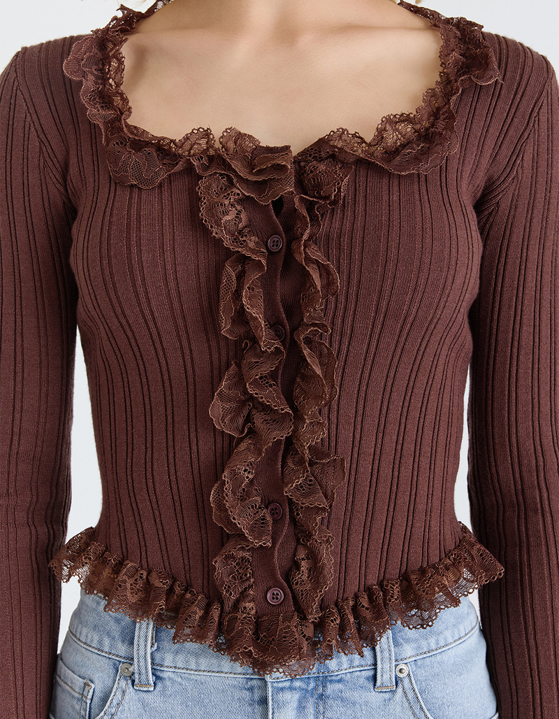 WEST OF MELROSE Lace Trim Womens Button Front Top image number 4