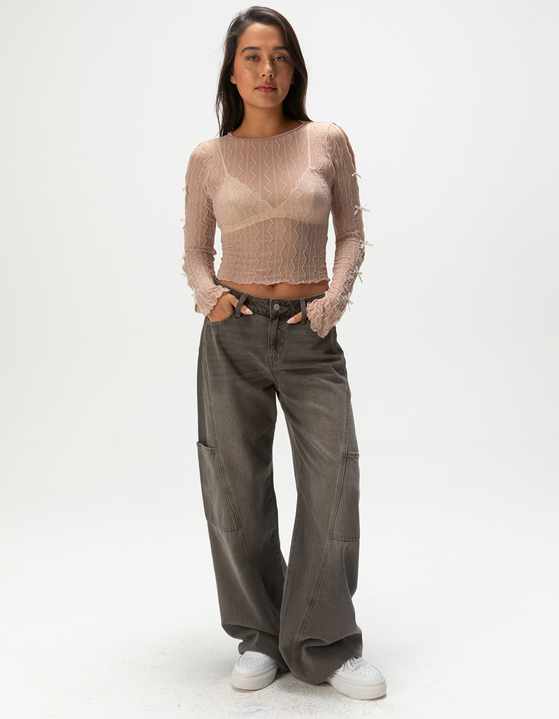 FULL TILT Textured Bow Womens Long Sleeve Top image number 4