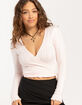 RSQ Womens Pointelle Rib Wrap Top image number 2