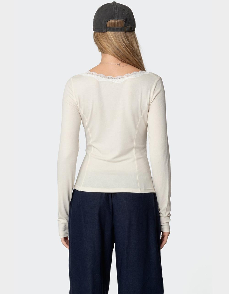 EDIKTED Mel Lace Trim V-Neck Top image number 4