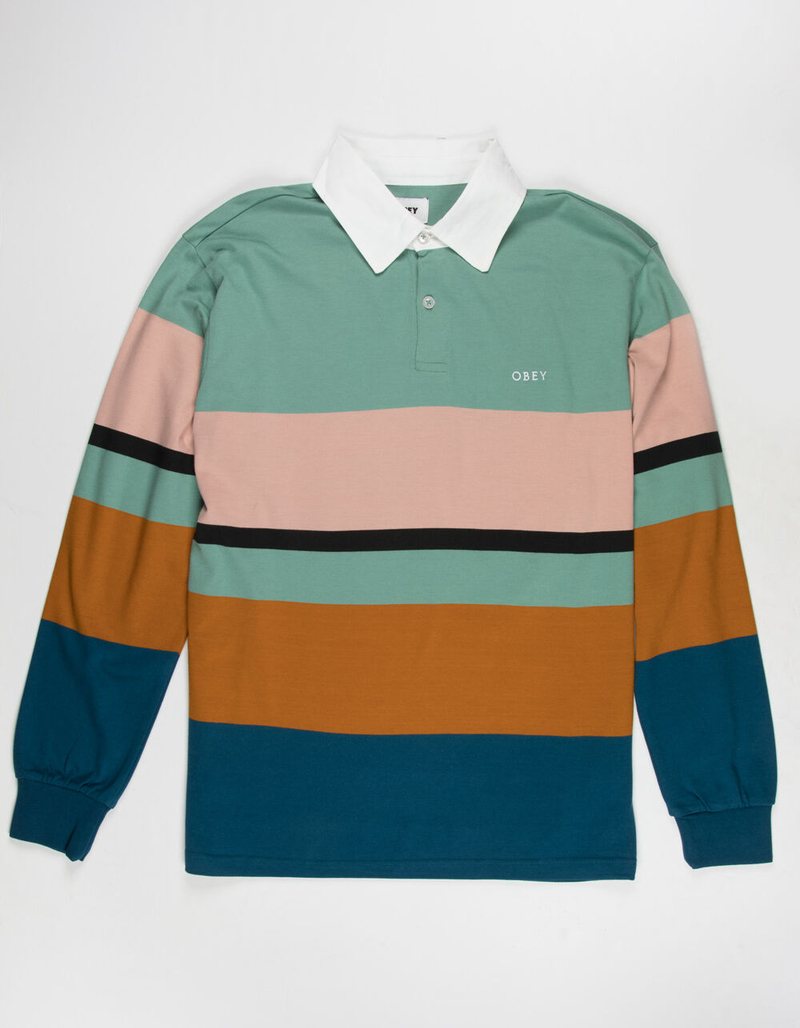 OBEY Benny Mens Blue Combo Polo Shirt image number 0