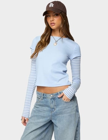 EDIKTED Stripey Layered Long Sleeve Tee Primary Image
