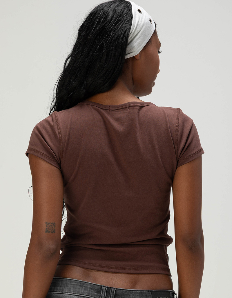 FULL TILT Tattoo Art Rhinestone Womens Henley Baby Tee image number 3