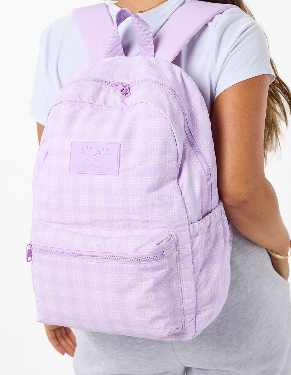 ALOHA Collection Palaka Check Travel Light Backpack - LAVENDAR