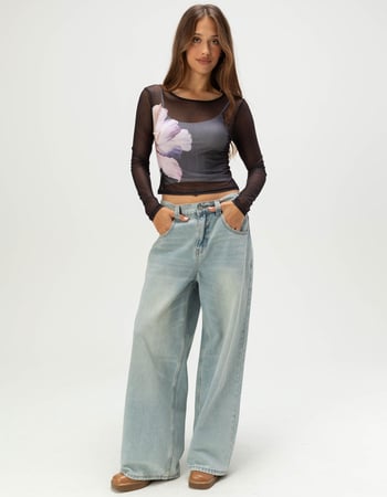 FULL TILT Flower Womens Long Sleeve Mesh Top Alternative Image