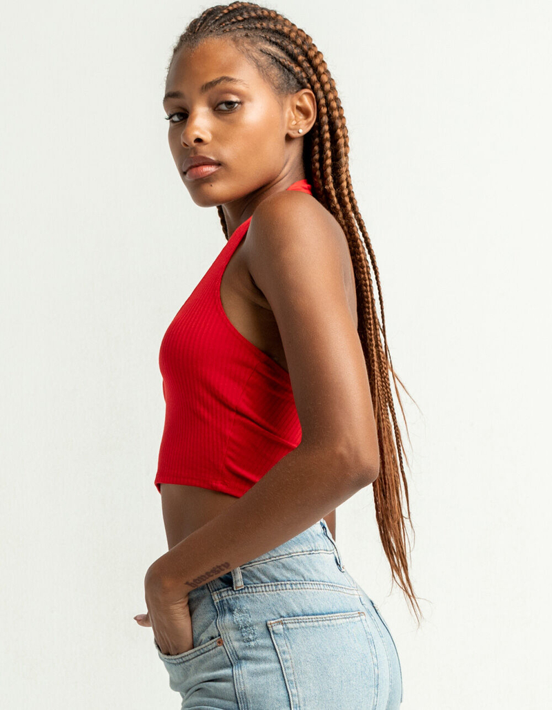 HEART & HIPS Scoop Neck Womens Red Halter Crop Top image number 1