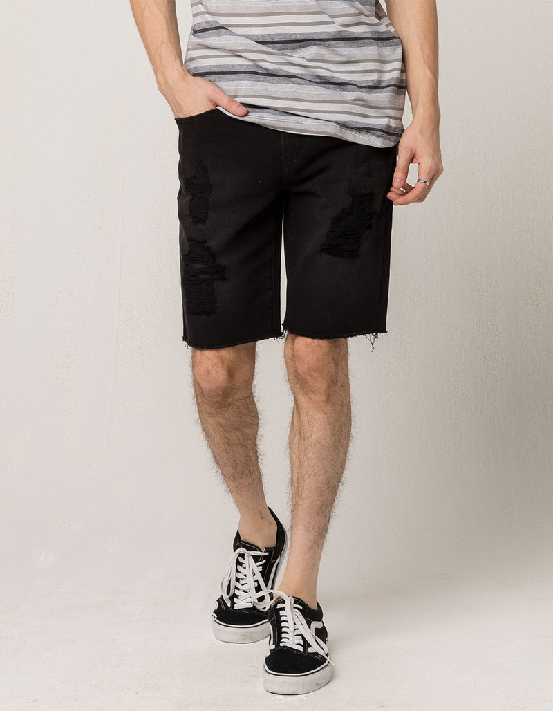 RSQ Black London Skinny Mens Ripped Denim Shorts image number 0