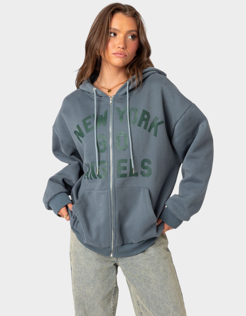 EDIKTED New York Angels Oversized Zip-Up Hoodie image number 0