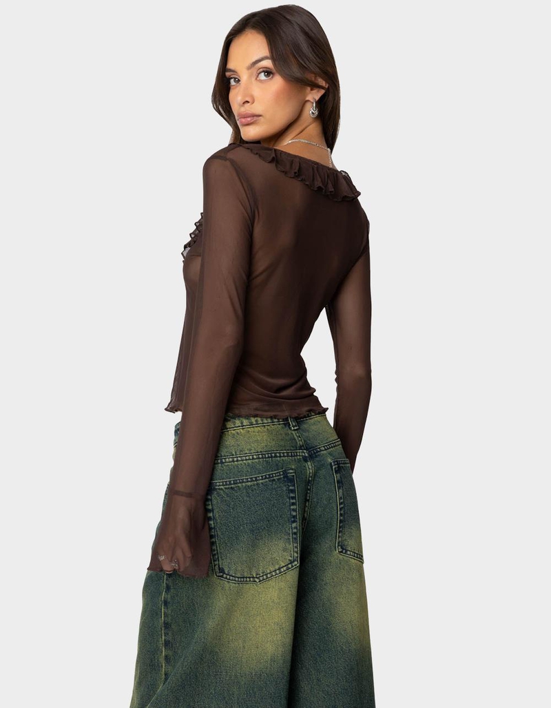EDIKTED Sheer Mesh Ruffled Top image number 4