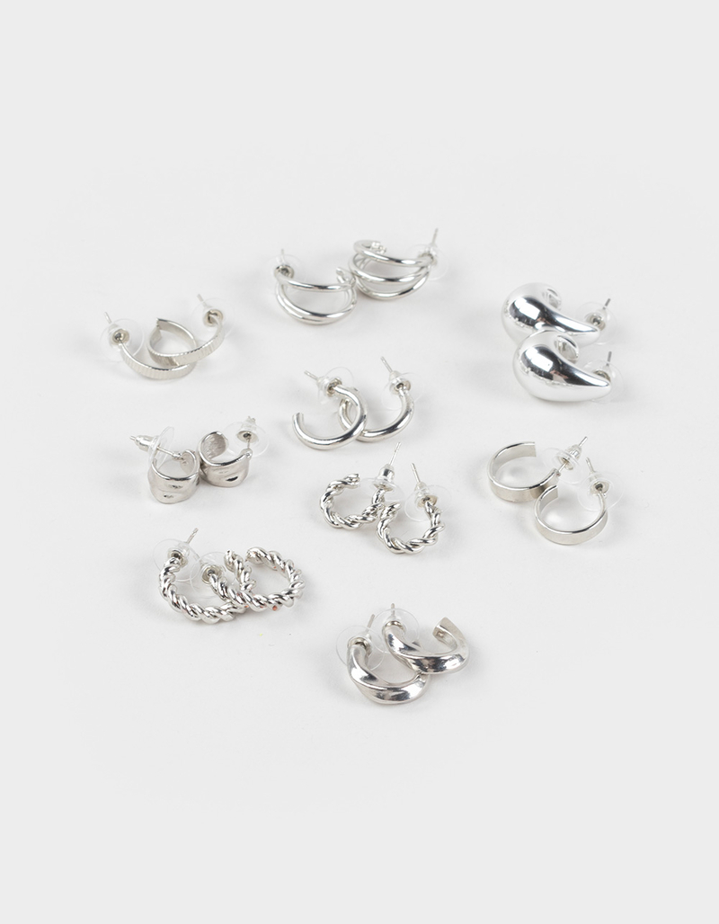 FULL TILT 9 Pack Chunky/Textured Hoop Earrings image number 0