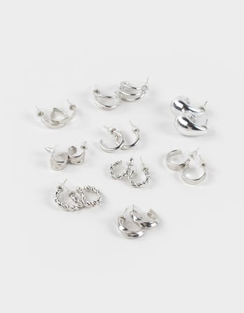 FULL TILT 9 Pack Chunky/Textured Hoop Earrings Primary Image