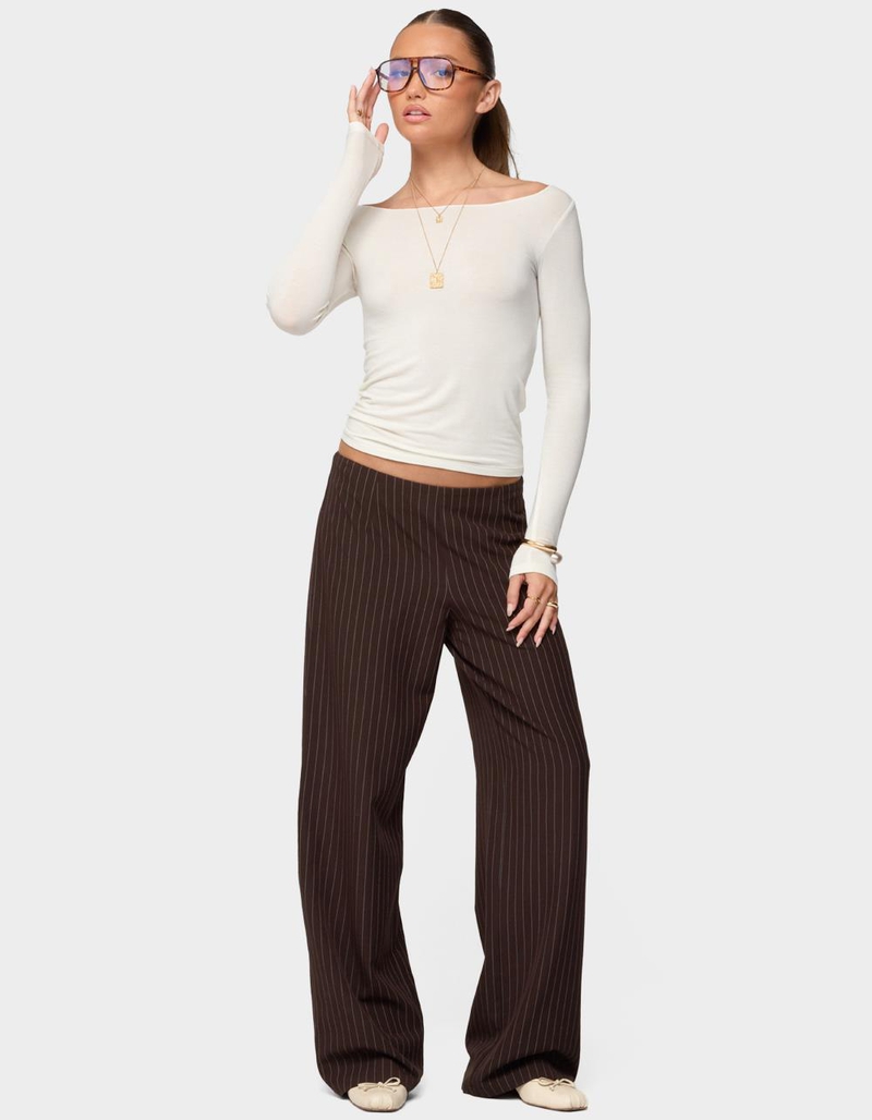 EDIKTED Kerie Pinstripe Low Rise Pants image number 4