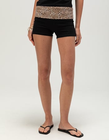 FULL TILT Womens Cheetah Print Fold Over Shorts Alternative Image