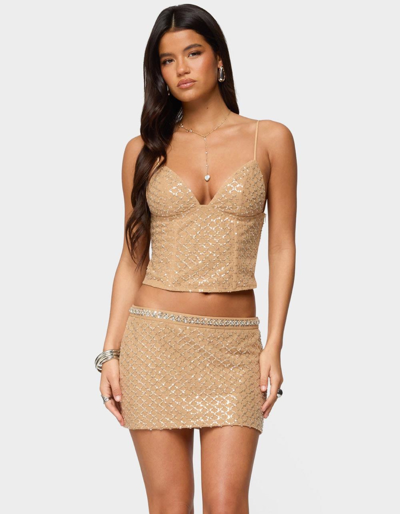 EDIKTED Jenny Beaded Mesh Boned Top image number 0