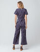 SKY AND SPARROW Stripe Button Front Navy Womens Jumpsuit image number 3