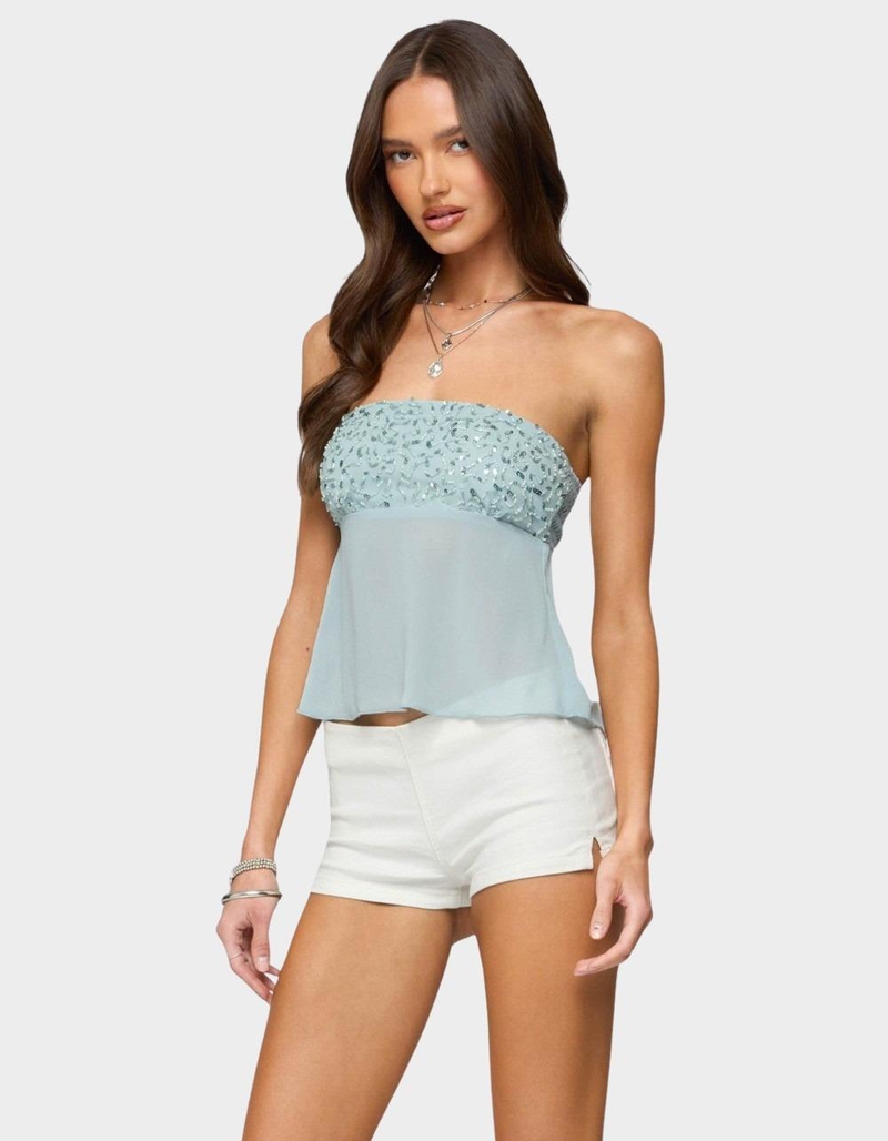 EDIKTED Beadie Sheer Chiffon Strapless Top image number 1