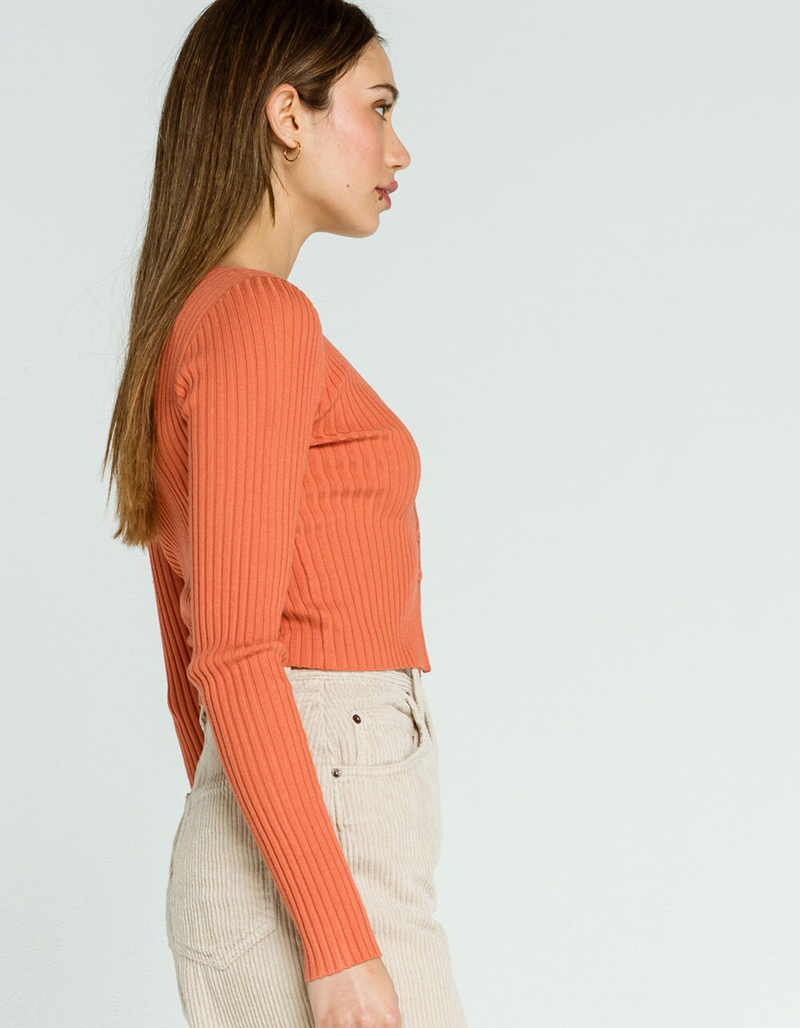 FULL TILT Button Front Womens Rust Ribbed Cardigan image number 1