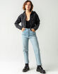 ASHLEY Acid Wash Womens Black Hooded Denim Bomber Jacket image number 4