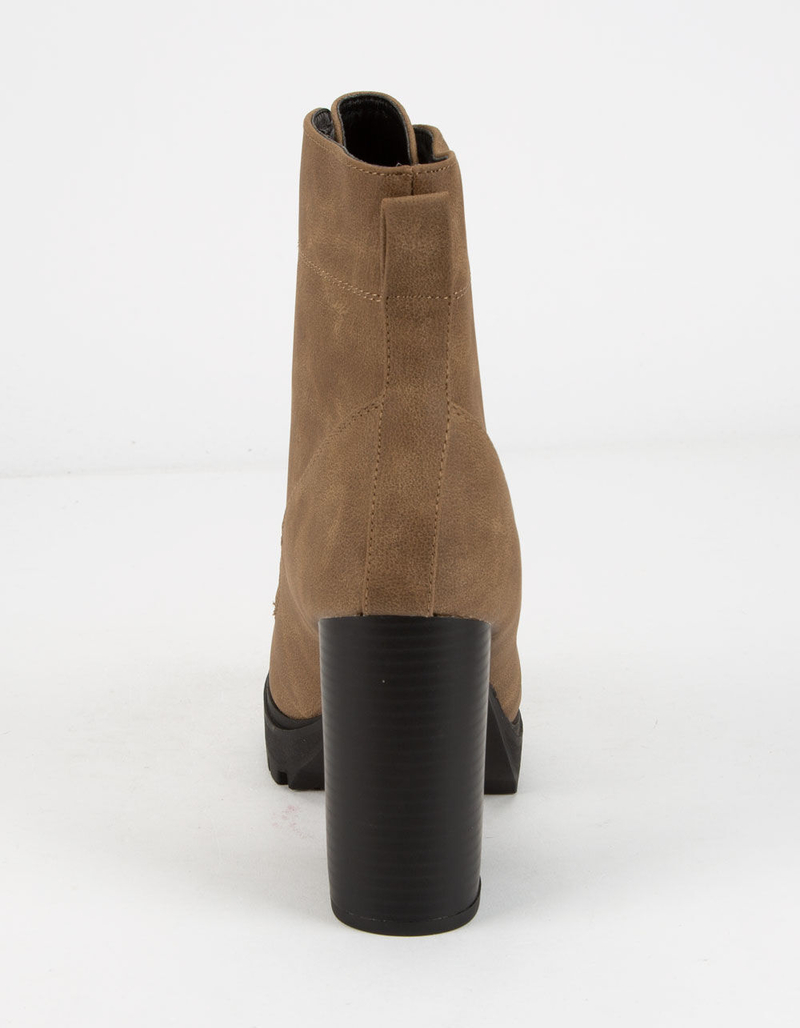 SODA Lug Sole Lace Up Eyelet Taupe Womens Booties image number 3