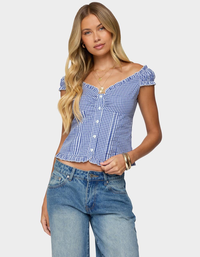 EDIKTED Dorothie Gingham Button Up Top image number 0