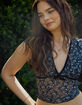 FULL TILT Printed Lace Womens V-Neck Top image number 7