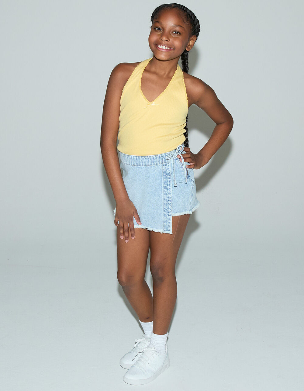 パンツ SUPER TWILL S+S RAYERED SKIRT SHORTS RSQ Girls Wrap Tie Denim Skort - LIGHT WASH | Tillys