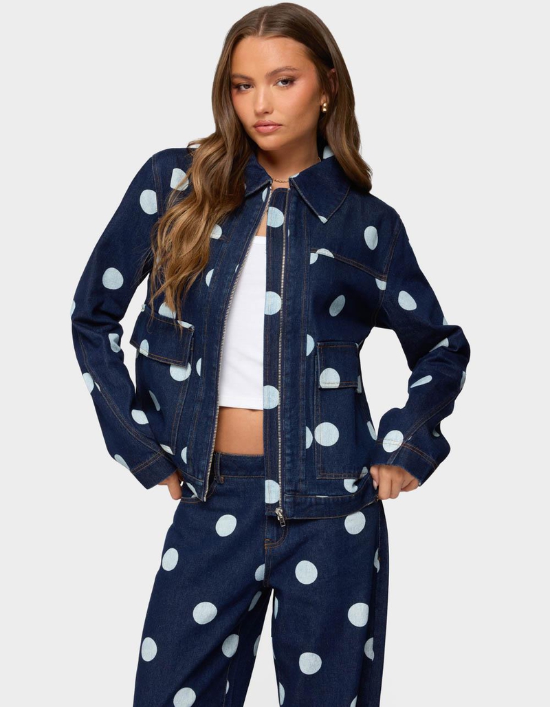 EDIKTED Leyah Polka Dot Oversized Denim Jacket image number 0