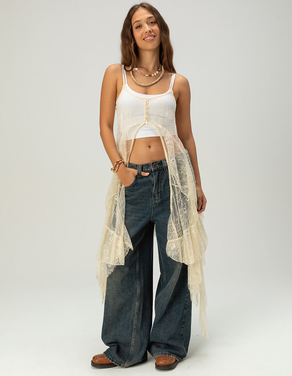 WEST OF MELROSE Womens Lace Duster - CREAM | Tillys
