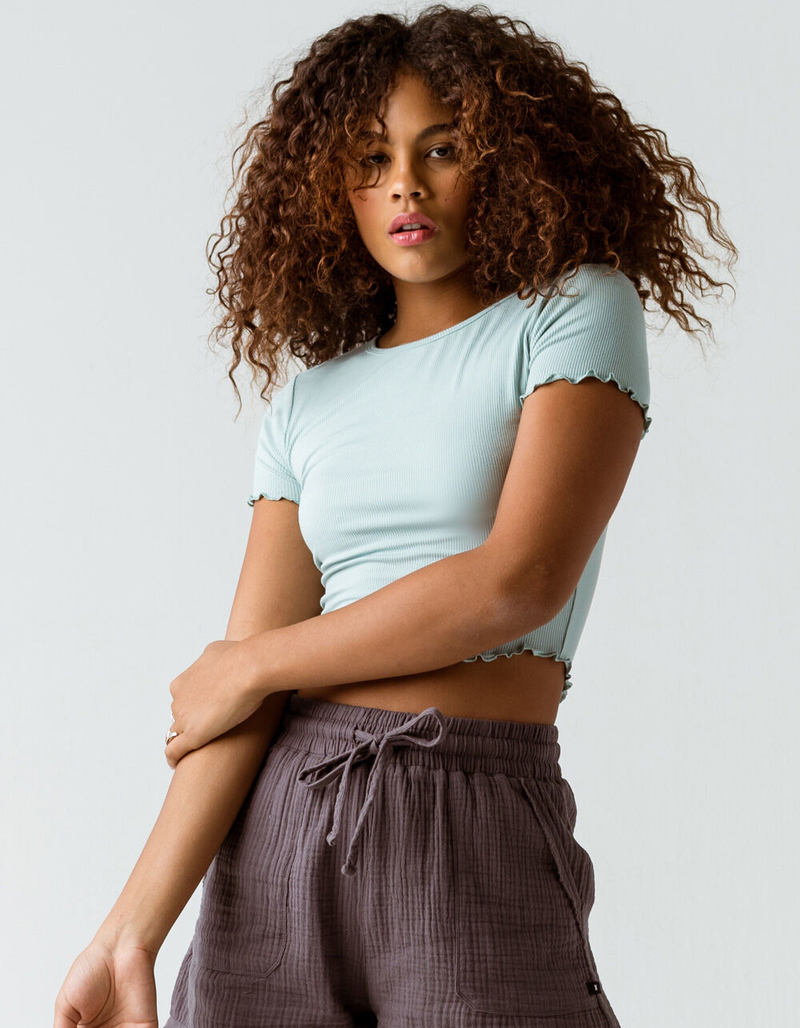BOZZOLO Ribbed Lettuce Edge Womens Mint Crop Tee image number 0