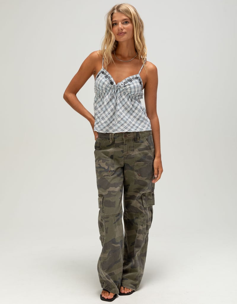 RSQ Womens Embroidered Plaid Babydoll Top image number 1