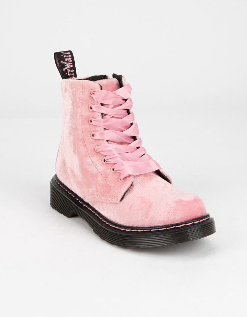 DR. MARTENS Junior 1460 Pascal Velvet Girls Pink Boots image number 0