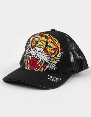 ED HARDY Tigers Womens Crop Zip-Up Hoodie - BLACK